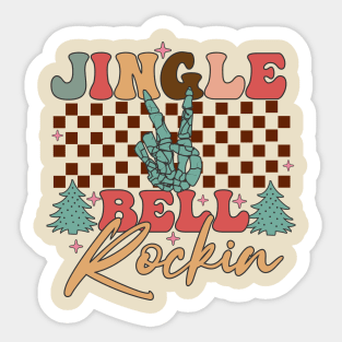 Jingle Bell Rockin Retro Skeleton Hand Christmas Sticker